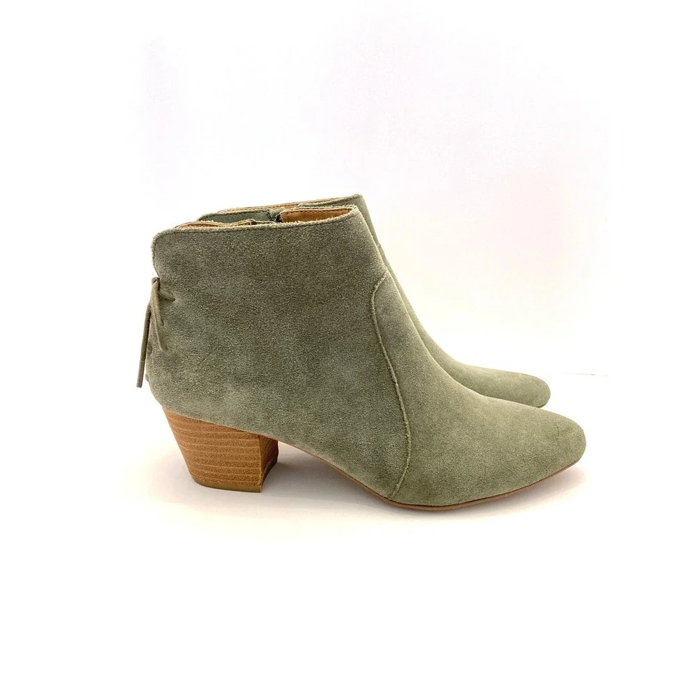 Tahari Charles Ankle Boots‎ Green Suede Leather Lace Up Back Women's 8M Side Zip